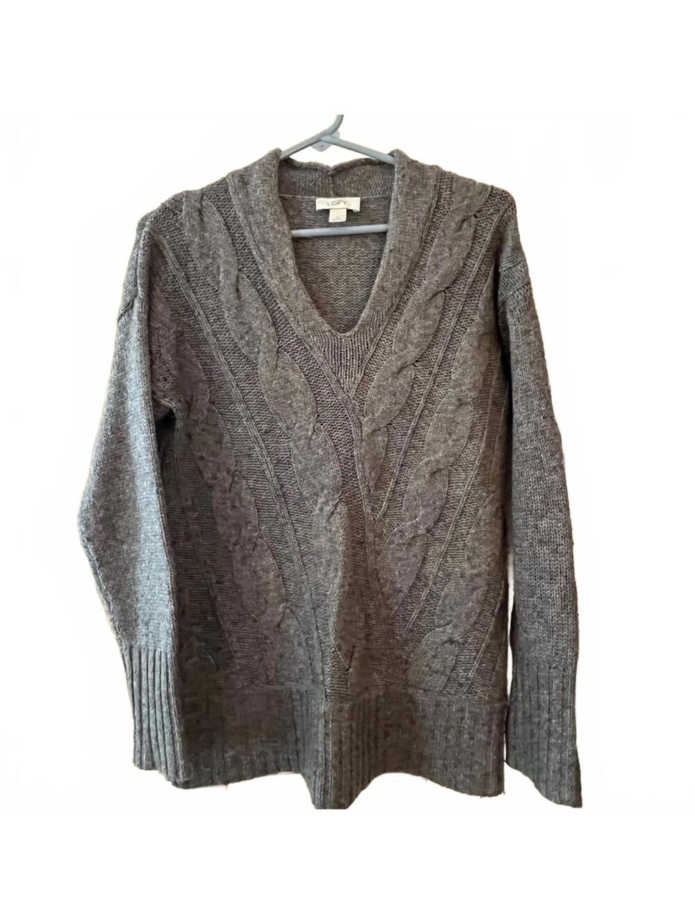 LOFT Charcoal Knit V neck Pullover Sweater